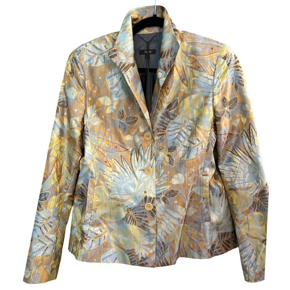 NWT Zanella Johanna Blazer Jacket 10 Yellow Green Floral Button Front Work Italy